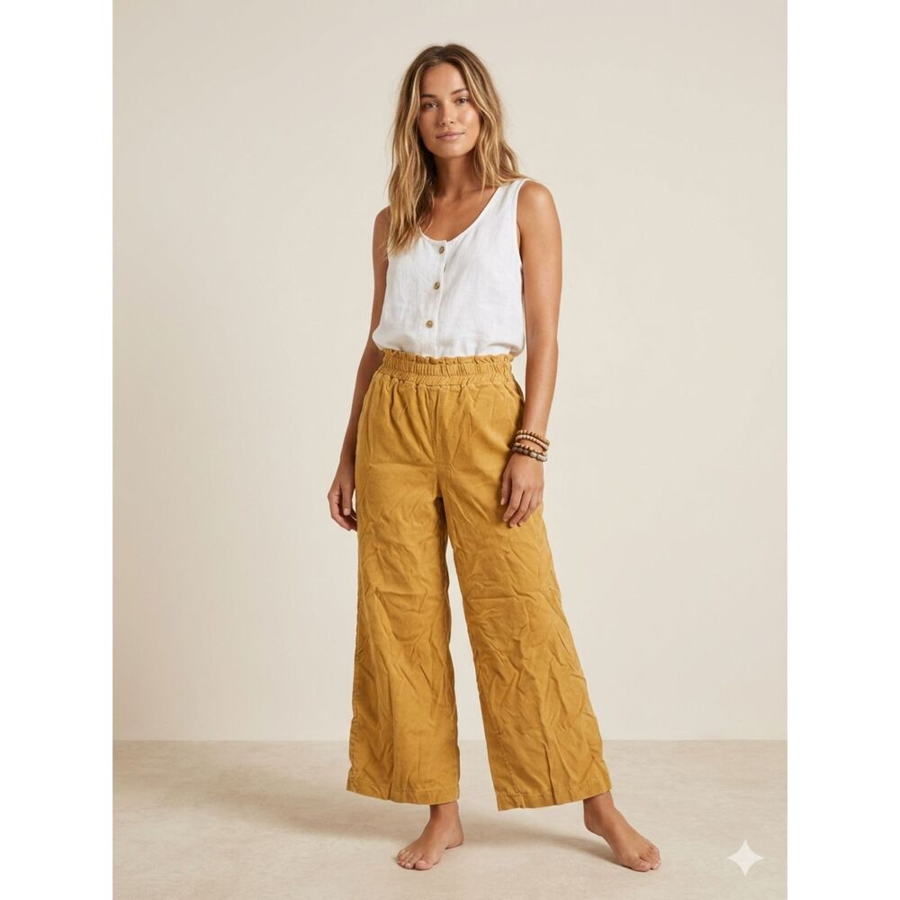 Womens Wide Leg Flowy Pants Sz M Pull On Beachy Resort Travel Euro Summer Boho